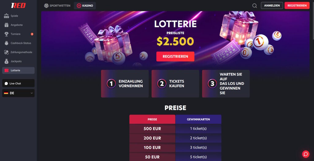 1red casino lotterien