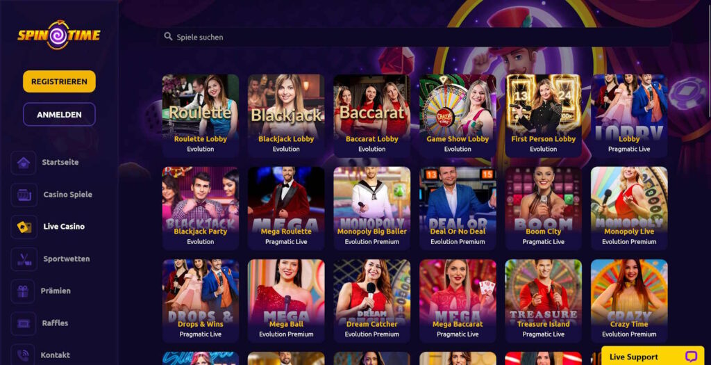 spintime casino live games